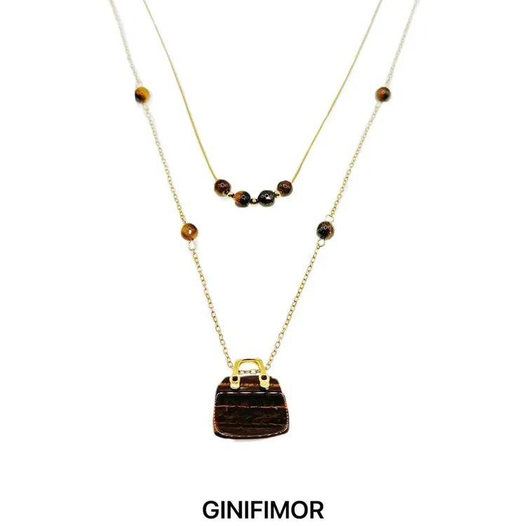 GINIFIMOR 铜项链 a610 美拉德虎眼石叠戴吊坠项链女气质毛衣链