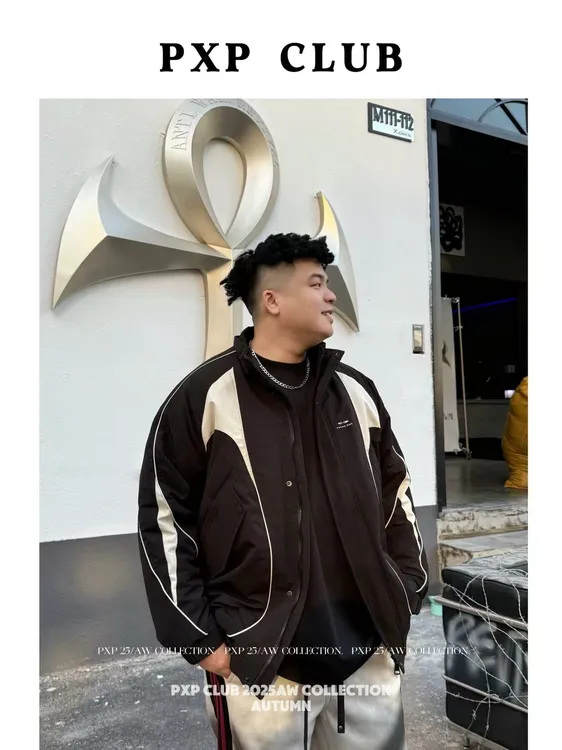 【立领拼接外套】秋冬夹克胖子穿衣搭配大码男装胖风衣男外套Y8805