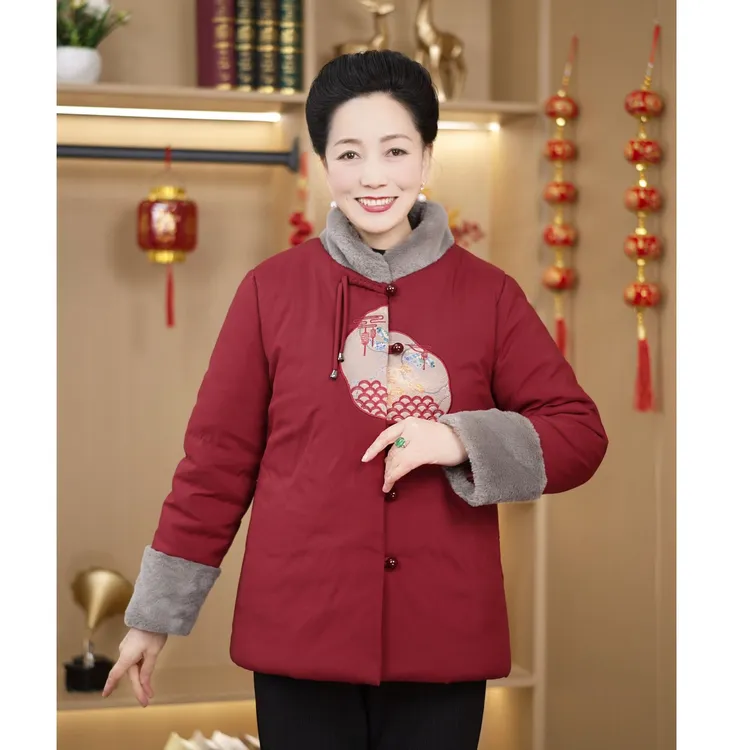 老年女装奶奶装秋冬外套加绒加厚棉衣老人冬装女60-70岁妈妈棉服