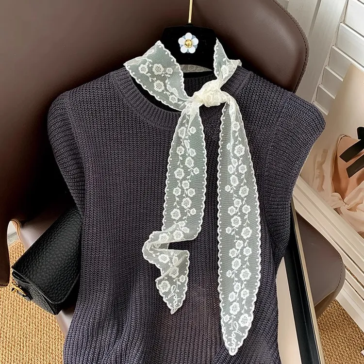 韩国超仙蕾丝长条领巾丝巾女士春秋季多功能飘带腰带韩版百搭装饰