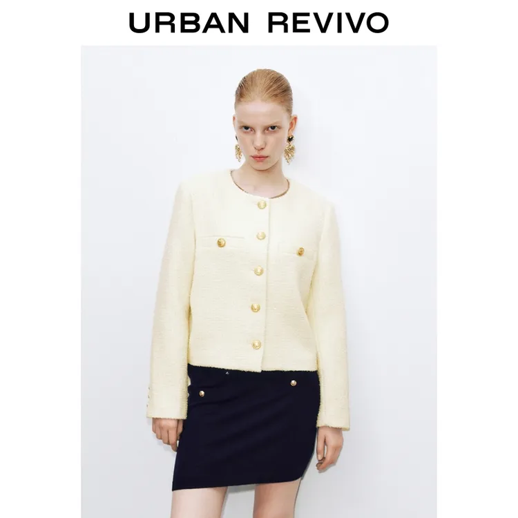 UR2025秋季新款女装法式小香金属扣粗花呢料外套UWM150066