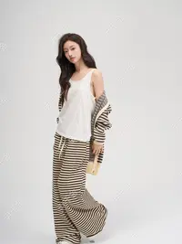 尹千金J【自在纬度】美式宽松女百搭显瘦慵懒松弛条纹休闲裤K256060