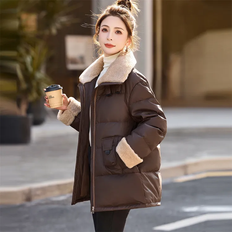 翻领羽绒服女中长款2025冬季新款高端宽松时尚加厚保暖白鸭绒外套