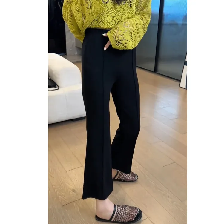 艾塔莉夏季女款裤脚开叉设计直筒裤休闲时尚纯色阔腿休闲裤微喇裤