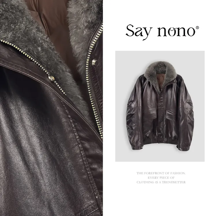 懒猫nono│Saynono 时尚复古风山羊绒毛领百搭绵羊皮鹅绒服Z39067Z