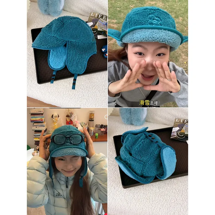 2025新款雷锋帽子女秋冬季保暖飞行员帽骑行防风护耳显脸小包头帽