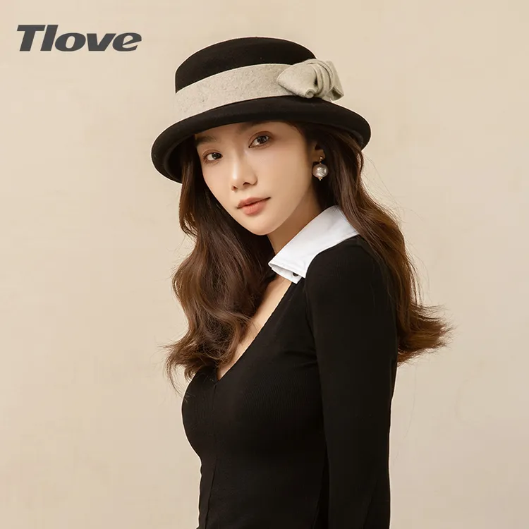 9332优雅气质秋冬季新款羊毛毡礼帽女士时尚百搭洋气赫本风小礼帽