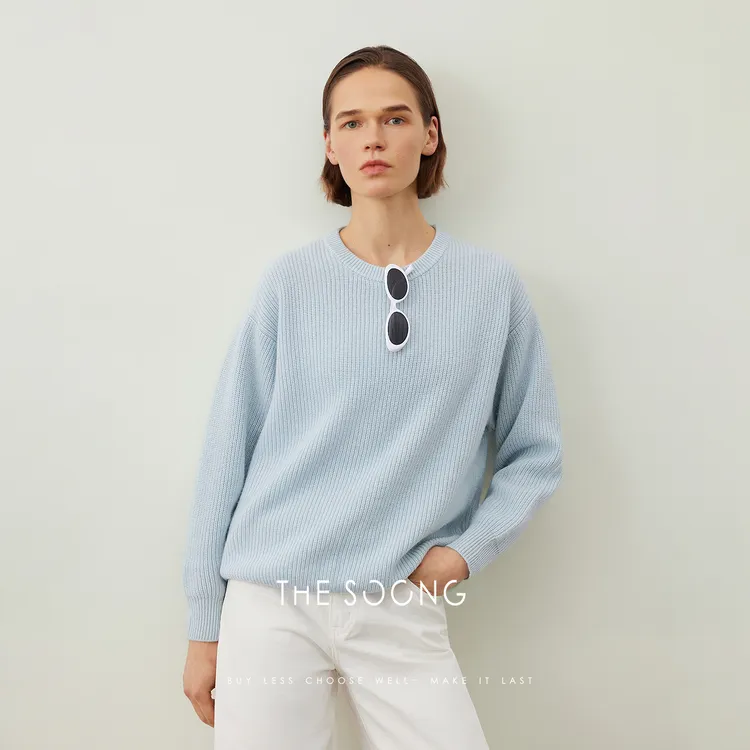 THESOONG|秋冬绵羊毛山羊绒衫毛衣女圆领针织打底衫内搭HLMY6902