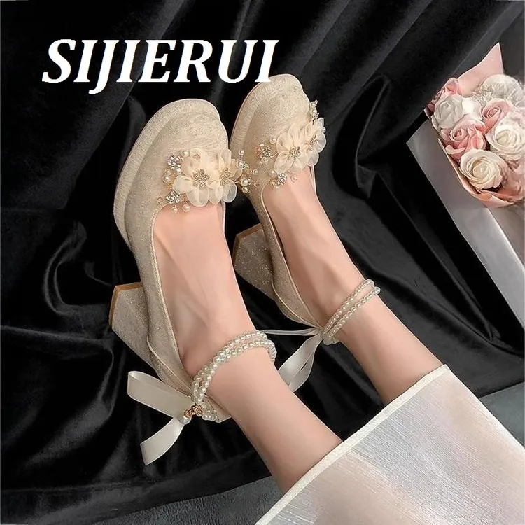 SIJIERUI粗跟玛丽珍高跟鞋女气质高级不累脚秀禾婚纱两穿新娘单鞋
