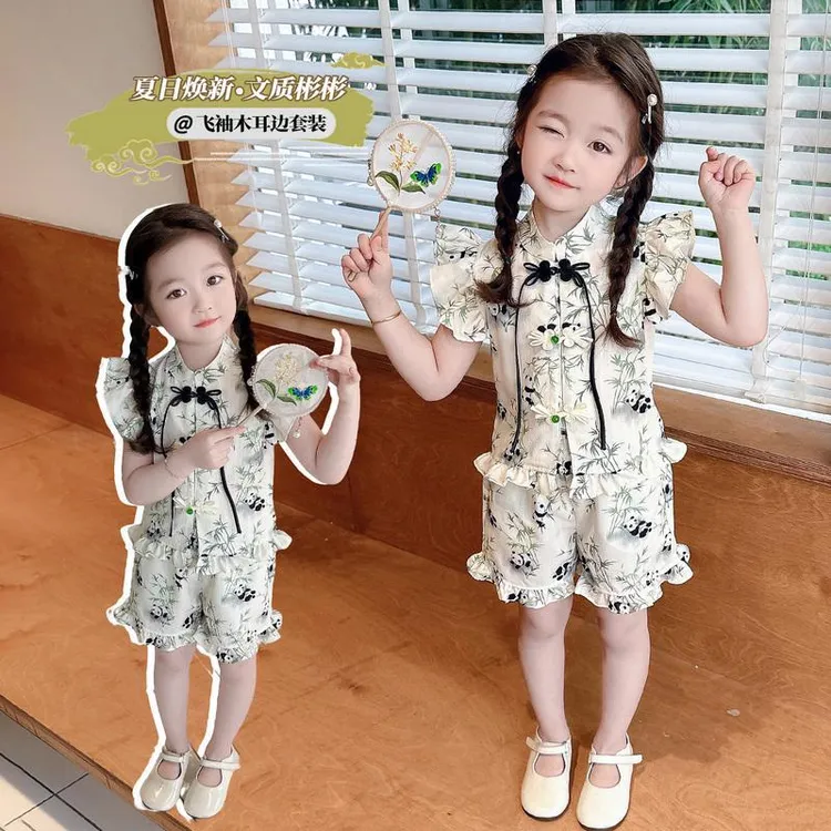 女童夏季短袖套装2025新款中小童公主风女宝宝网红洋气两件套