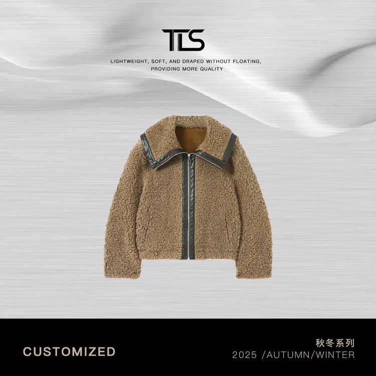 TT【娃娃领】100%羊毛颗粒感羊剪绒海军领轻奢保暖皮草外套PC5086