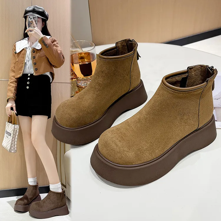 英伦风厚底马丁靴女2025冬季新款大头松糕加绒切尔西勃肯短靴