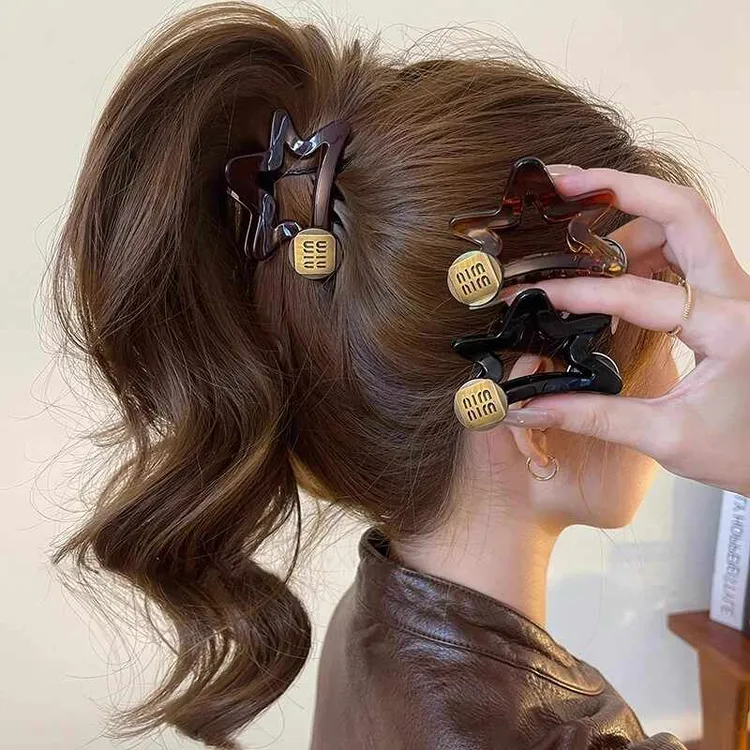 金标五角星抓夹女2025新款高级感发夹高马尾后脑勺盘发鲨鱼夹发饰