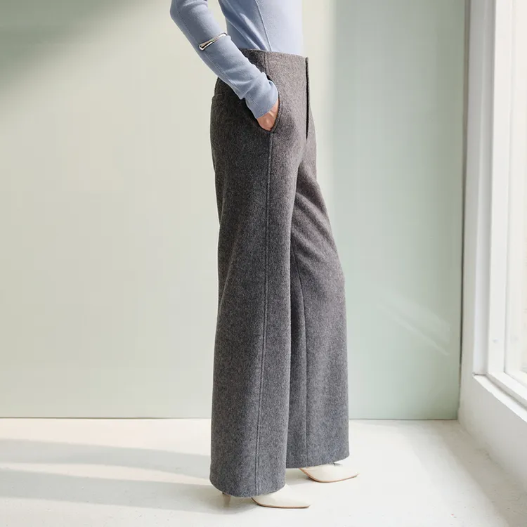 EP雅莹2025新款女装 羊毛混纺双面顺毛呢高腰直筒裤休闲裤6498A