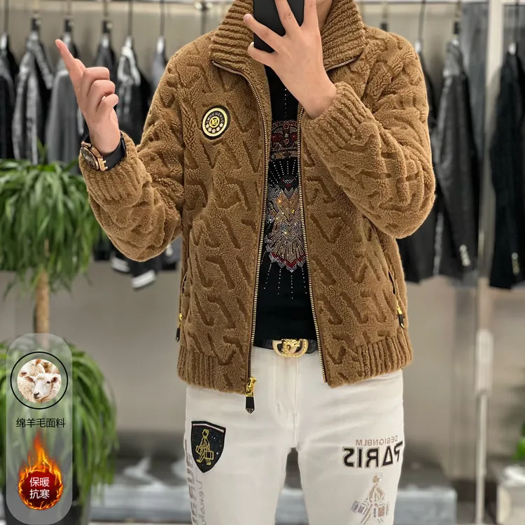 【宝格百莉】冬季男士新款绵羊毛加厚保暖时尚潮流修身百搭夹克