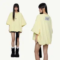 EZEK 落肩花苞短袖女夏季新款宽松休闲oversizeT恤遮肉半袖上衣