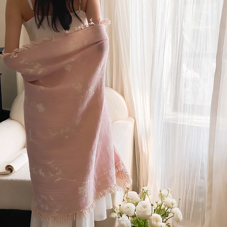 纯棉四层纱毛毯全棉披肩毯空调毯纯棉沙发毯多功能家用睡毯旅行毯