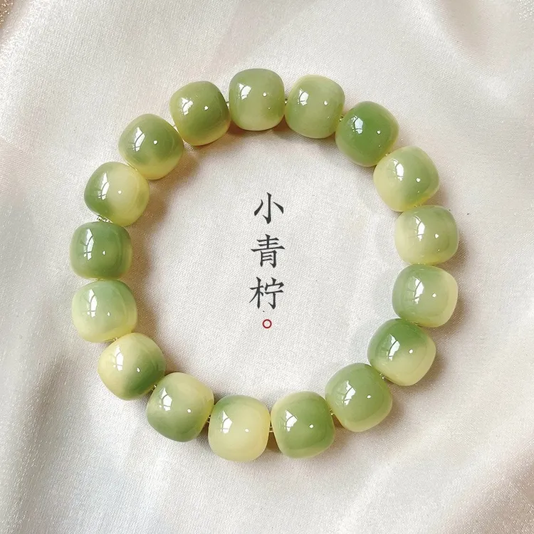 珐琅手链 小青柠菩提根手串高抛菩提挂串中国风文玩佛珠手串配件