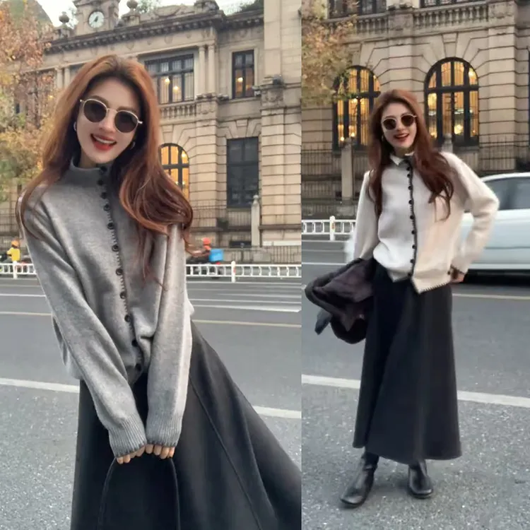 套装女装爆款2025新款冬季立领针织上衣棉服马甲半身裙三件套