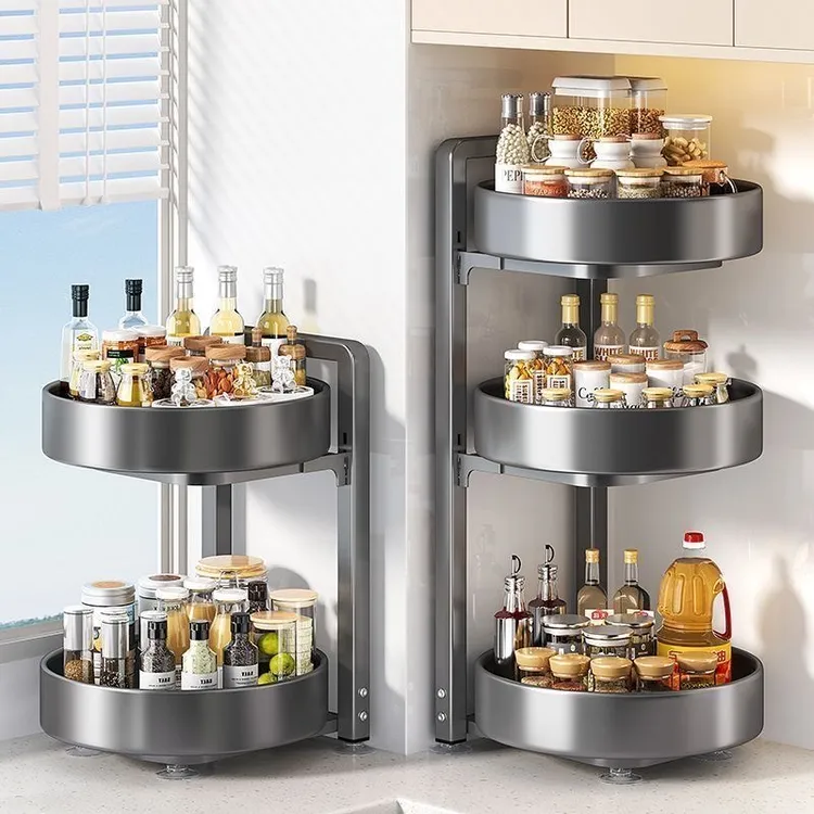 厨房调料架可旋转厨房置物架调味料架圆形厨房调料收纳架厨房收纳