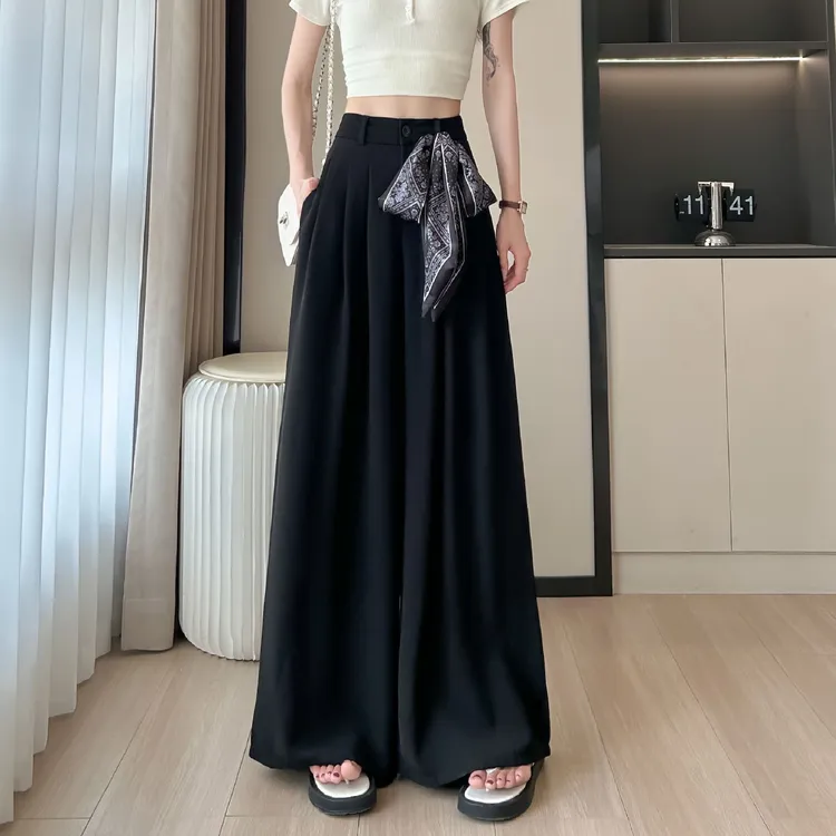 （送丝巾）慵懒风西装宽松垂感阔腿裤女早秋新款休闲裤丝巾绑带设计