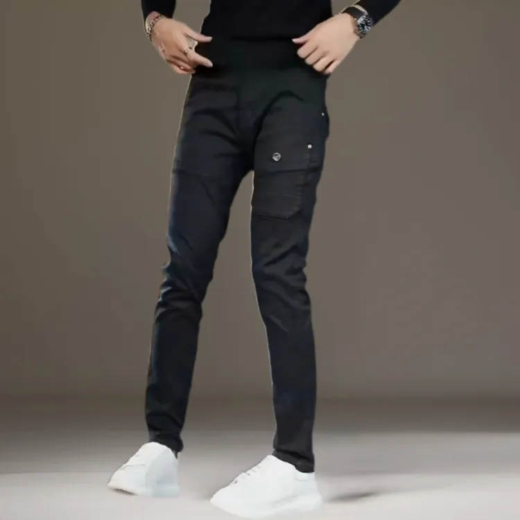 高端黑色修身潮流牛仔裤男士秋冬厚款弹力小脚2025新款休闲长裤子