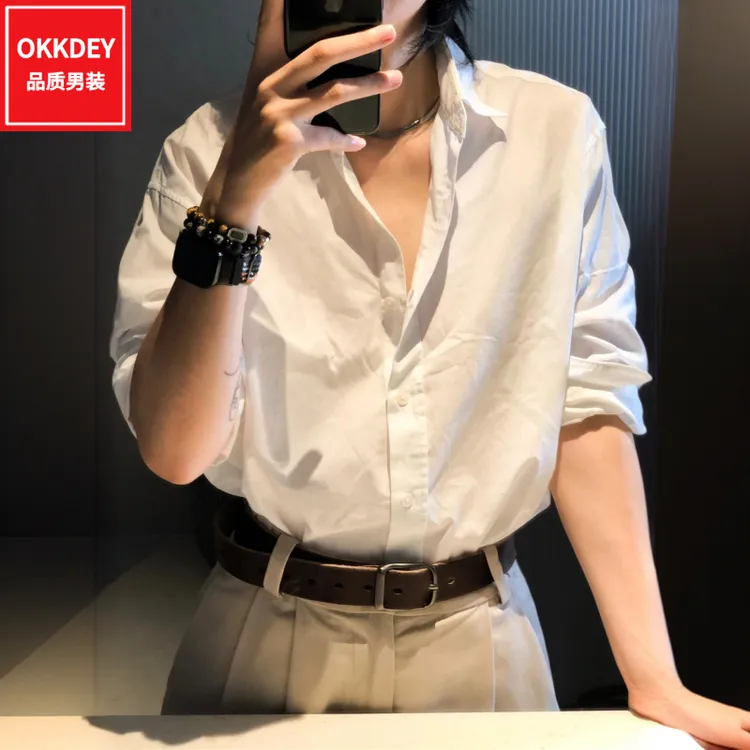 高端男装长袖防晒衬衫潮牌新款高级感轻奢衬衣男士慵懒风休闲外套