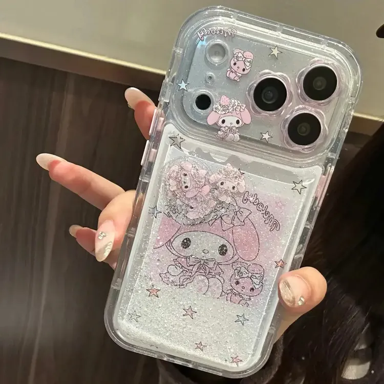 甜系可爱闪粉滑块摇摇乐美乐蒂适用苹果17promax手机壳iphone1615