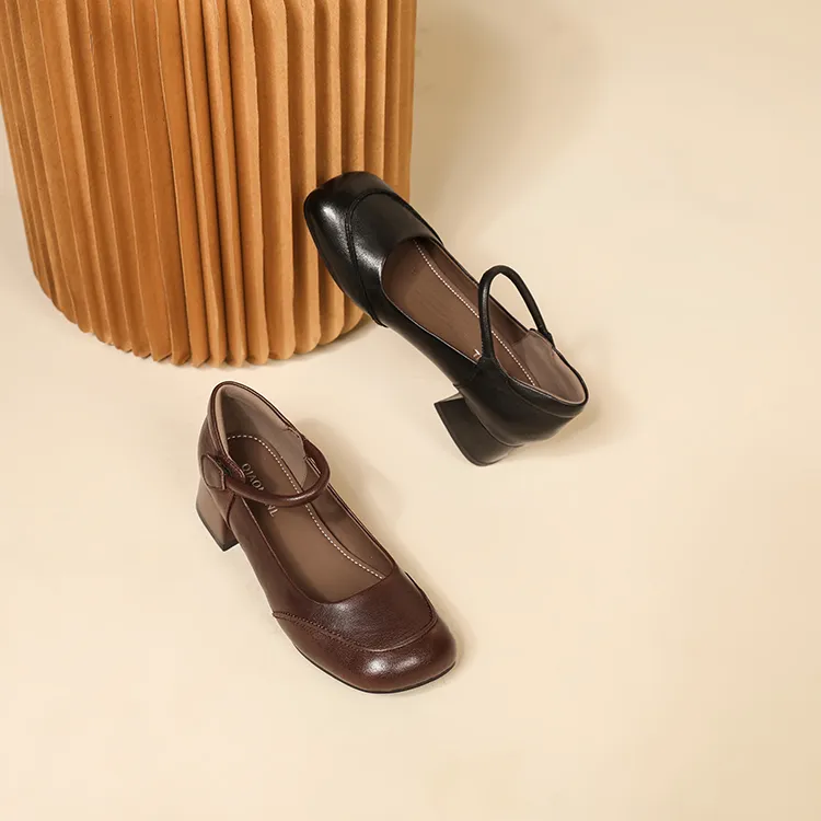 羊皮/5.0cm/复古粗跟夏季秋季单鞋防滑粗跟擦色羊皮单鞋软底软面