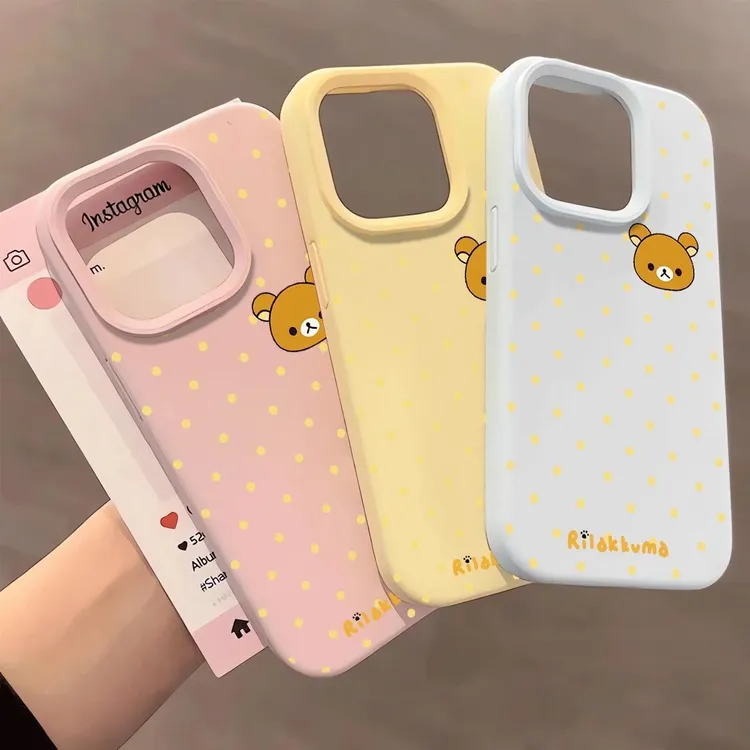 可爱轻松熊适用苹果16Pro液态硅胶手机壳iPhone15简约14防摔13/12
