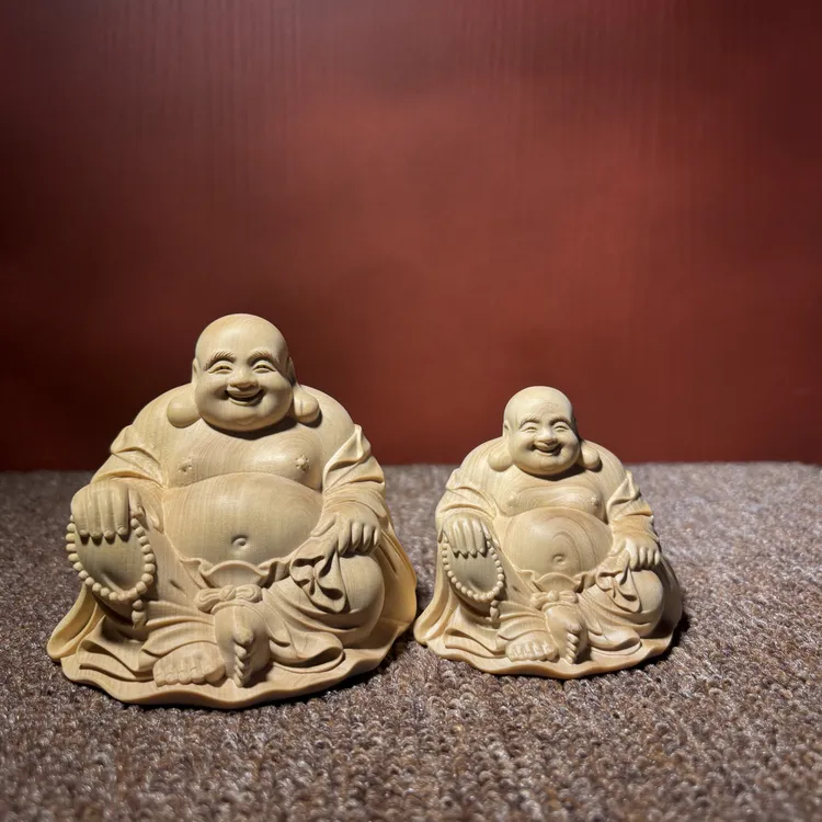 小叶黄杨木实木弥勒佛正坐造型车摆件桌摆装饰送礼收藏