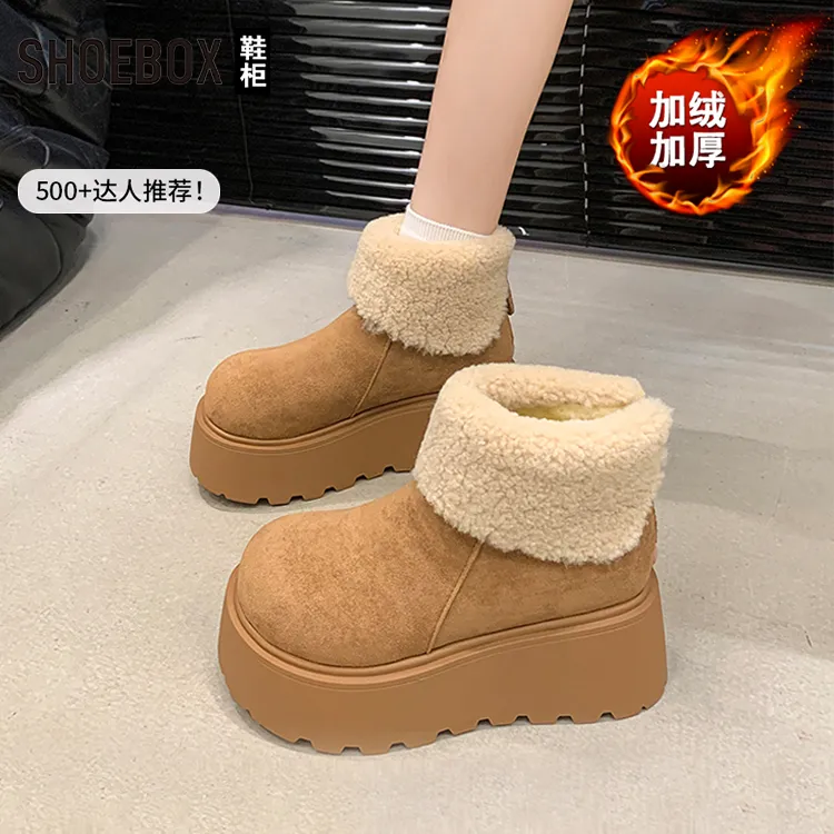 达芙妮集团旗下加绒雪地靴女2025新款小个子增高保暖短靴冬季棉鞋