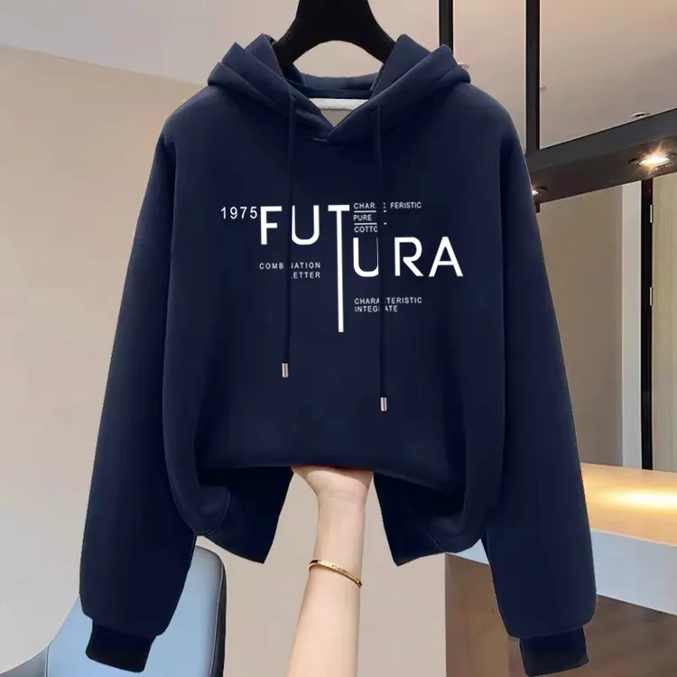 设计感小众秋冬新款2025加绒加厚套头连帽卫衣女短款宽松韩版外套