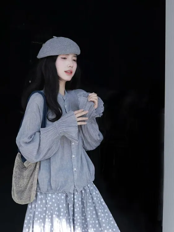 2025早春新款复古不规则拼接清冷系设计感小众衬衫女百搭半身裙