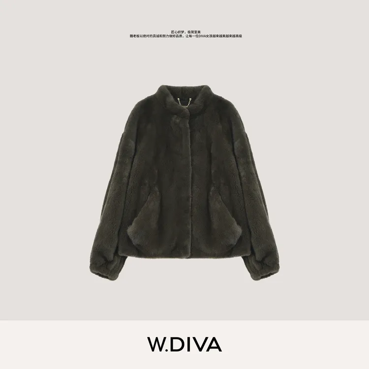 W.Diva【温香】丹麦进口洋气时尚百搭短二立领水貂外套女34C071157