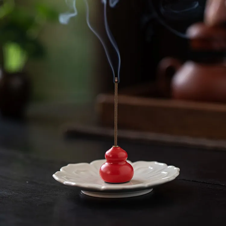 陶瓷七彩小葫芦线香炉立香插香座托禅意家用室内福禄香薰炉小摆件