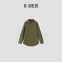 R-HER【墨绿罩衫】洋气独特别致长袖衬衫薄款复古新款气质衬衣上衣