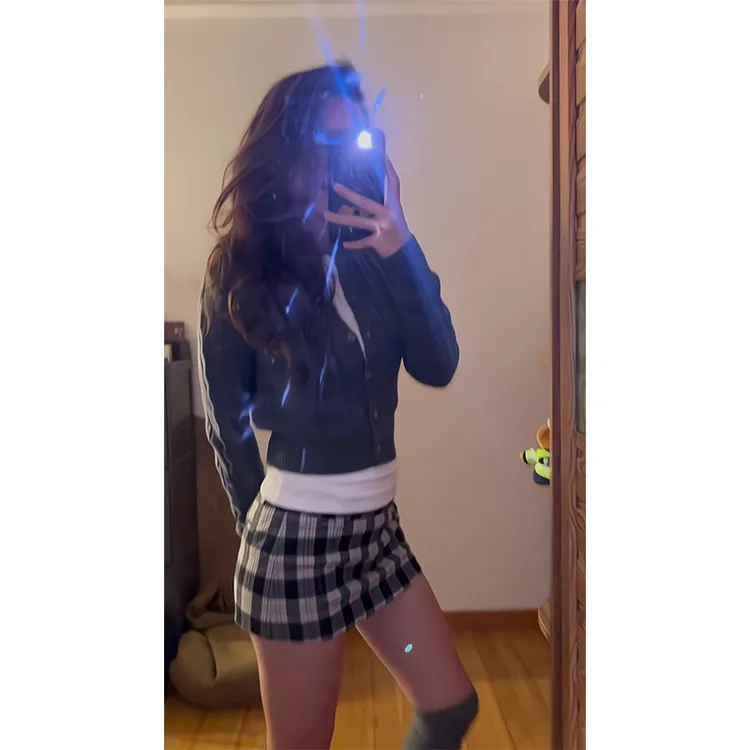 2025秋冬款圆领针织麻花开衫软糯毛衣外套短款上衣百搭格子半身裙