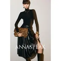 ANNASPEAK优雅赫本风复古油蜡质感轻柔弹力环保皮捏褶显瘦A摆伞裙