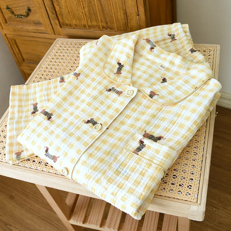 纯棉女睡衣四季薄款泡泡纱家居服暖气房必备长袖长裤透气软绵绵