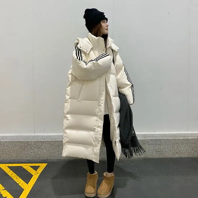 中戏连帽棉服2025年新款冬季女士加厚长款过膝宽松面包服外套棉袄