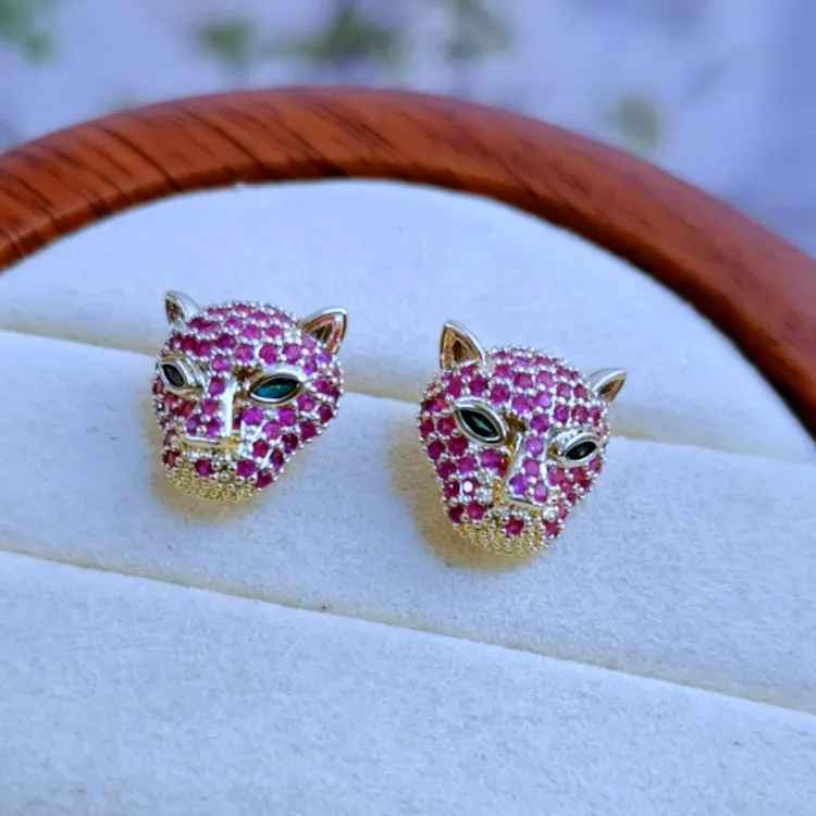 铜合金耳饰 2047 红钢豹子耳钉耳饰