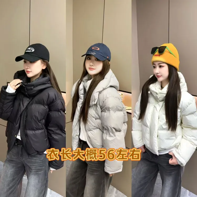 三粒扣连帽冬季抽绳泡芙棉衣外套