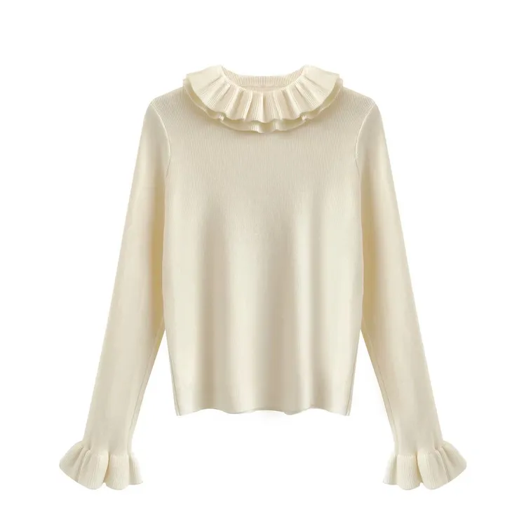甜美纯欲风别致显瘦荷叶领花边领针织衫女秋季高级感绝美秋冬毛衣