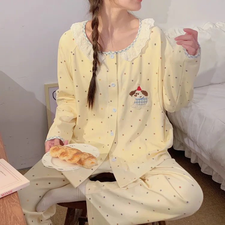 【云感棉-带胸垫】月子服待产长袖产后卡通月子服孕妇装睡衣哺乳服