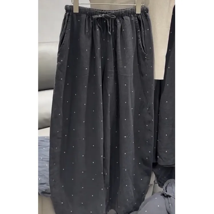2025夏季新款高腰显瘦大码小波点阔腿麻裤
