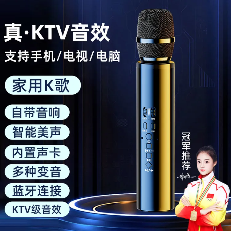 内置声卡麦蓝牙通用唱歌话筒音响一体麦克风无线K歌家庭KTV