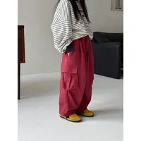 Harper kids 韩版女童大口袋松紧腰抽绳红色工装卫裤 H25A100839