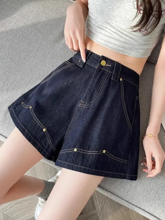 高腰显瘦无弹直筒牛仔热裤夏季新款设计感百搭a字宽松阔腿裤子女