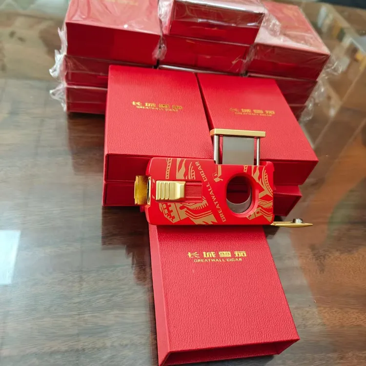 全新限量长城三合一雪茄剪，双通防风直喷打火机